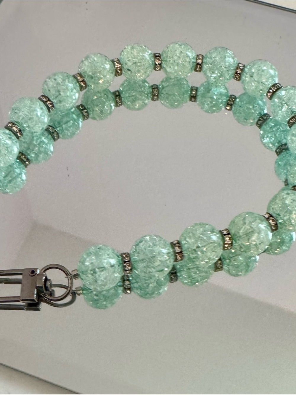 New Mint Frosted Beaded Barrel Bag Chain 13 inches